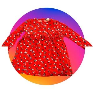 Crazy 8 Girls Blouse Red Floral Shirt Ruffle Long Sleeve 3T